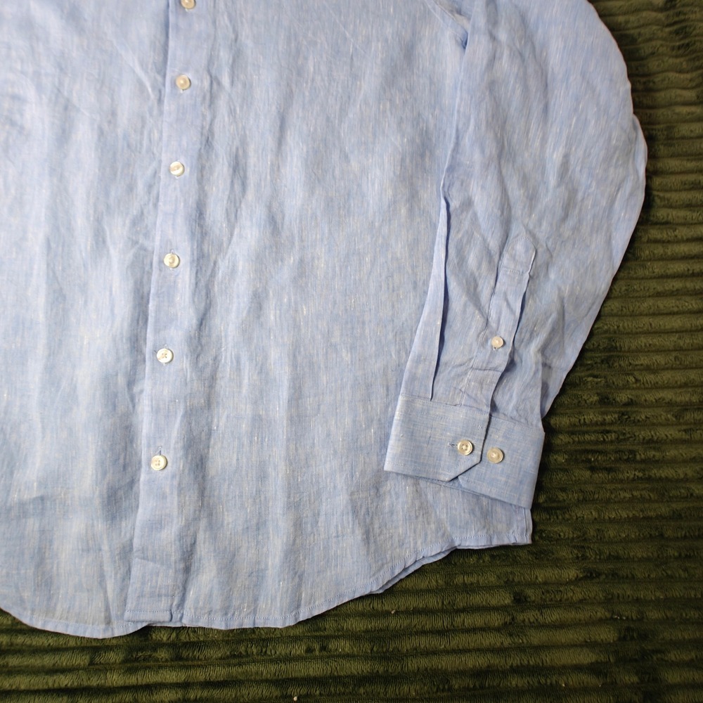 Collars & Co Mens Light Blue 100% Linen Long Sleeve Button Down Shirt Size L - Picture 12 of 15